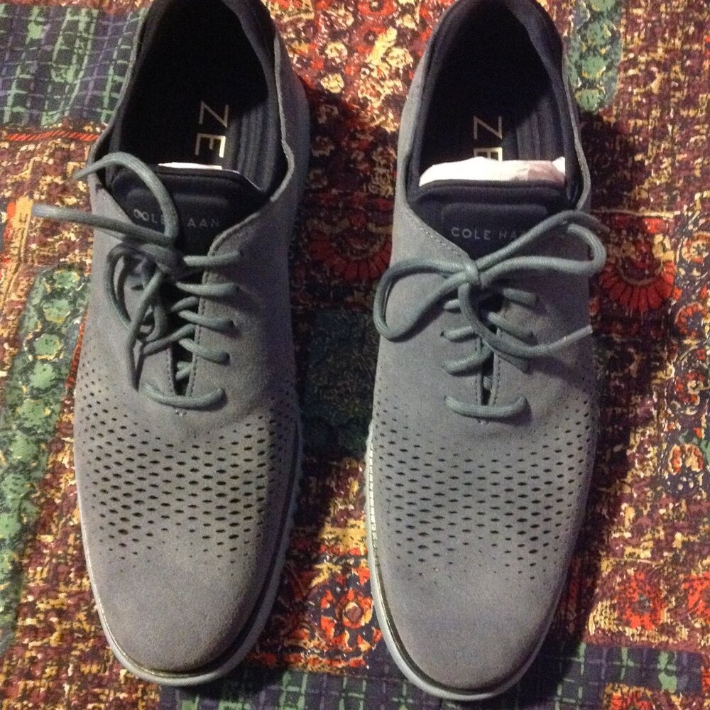 Cole Haan Men's 2.ZeroGrand Blue Suede Wingtip Oxford Shoes - 11.5M - New in Box